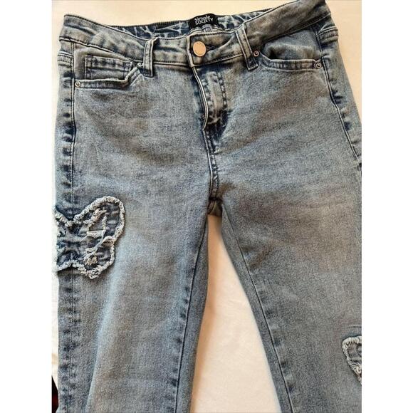 Simple Society Denim - Simple Society Blue Jeans Juniors 7/28 Butterfly Applique Wide Leg Raw Hem
